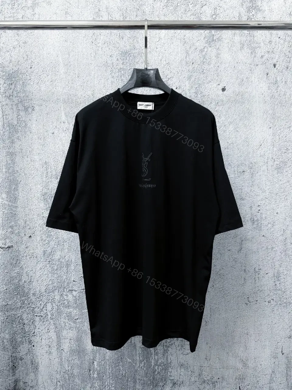 View 3 of Black Knit Tee, Subtle Logo, Oversized Comfort + Luxury Finish