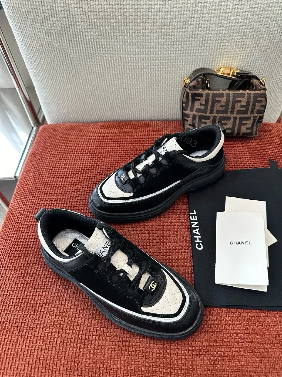 View 7 of Chic Black-White Leather High-Top Sneakers with Couture Detailing