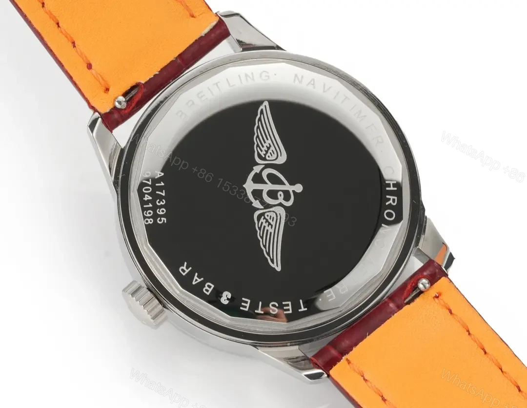 View 9 of GF Factory Breitling Women’s Navitimer Automatic Watch – Silver Dial with Red Leather Strap