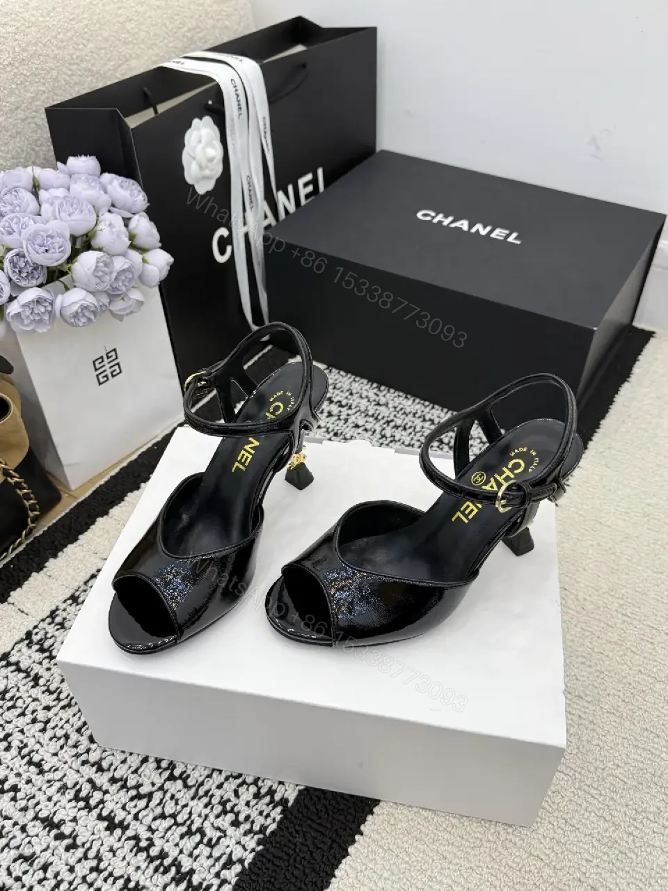 Glitter-Accent Patent High-Heel Sandals - Strappy, Open-Toe, Ankle-Glitz — view 1