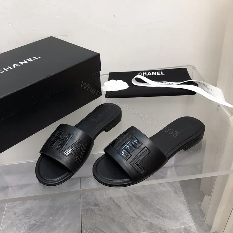 View 4 of Chanel-Style Leather Slide Sandals â€“ Luxe Everyday Comfort