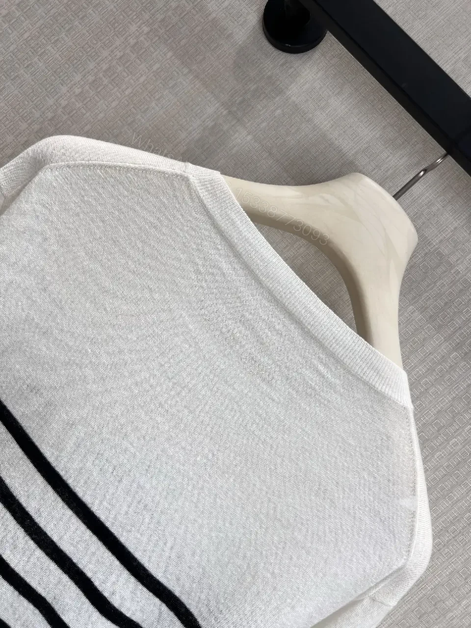 View 5 of White Knit Top Black Stripes Dior Floral Pattern Crew Neck Crop Top
