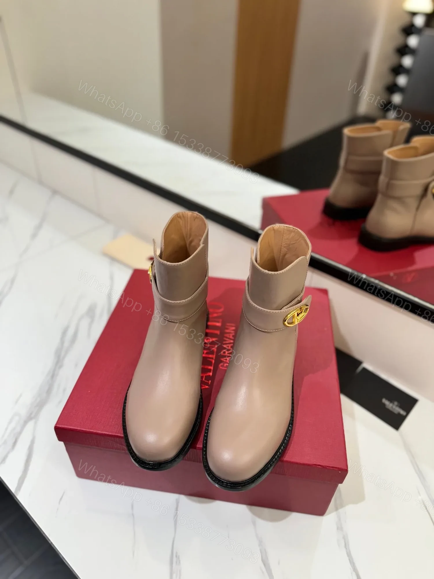 View 4 of Valentino Women Beige Leather Ankle Boots