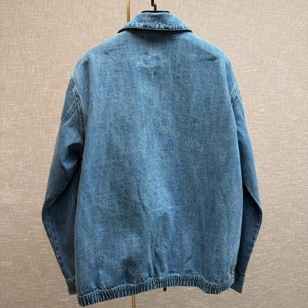 View 4 of Medium Denim Zip-Up Jacket - Subtle Logo, Modern Texture
