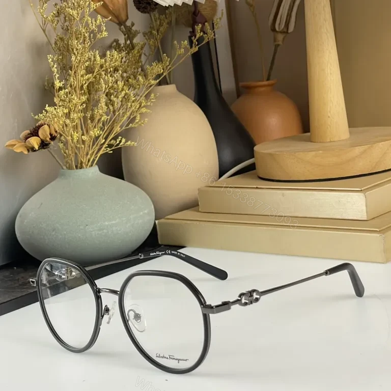 View 3 of Ferragamo Rose-Gold Round Frames with Gancini Details