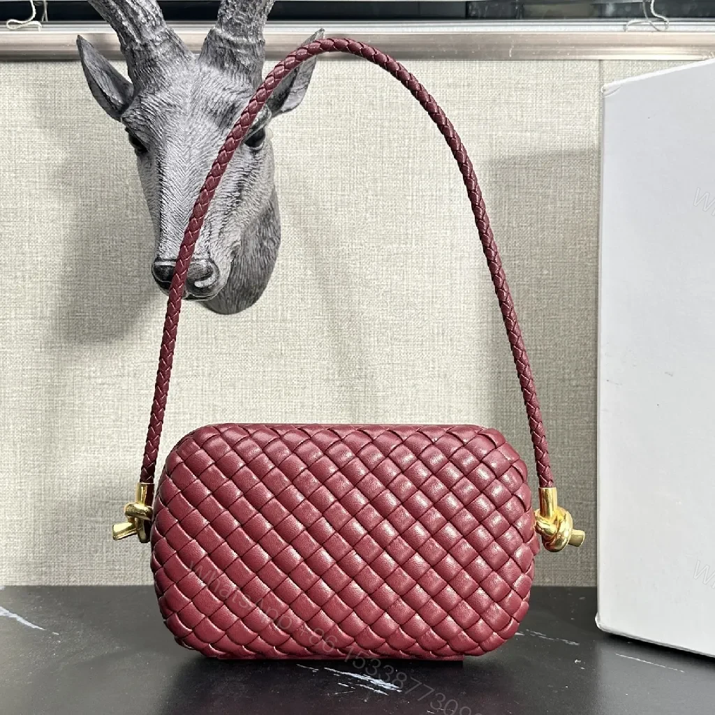 Richly Textured Burgundy Crossbody Bag – Woven Leather, Compact Style — view 1