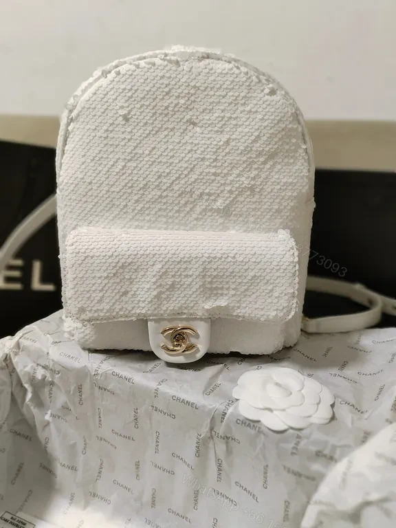 View 2 of Textured White Mini Backpack â€“ Luxe Chanel-Inspired, Quiet Luxury
