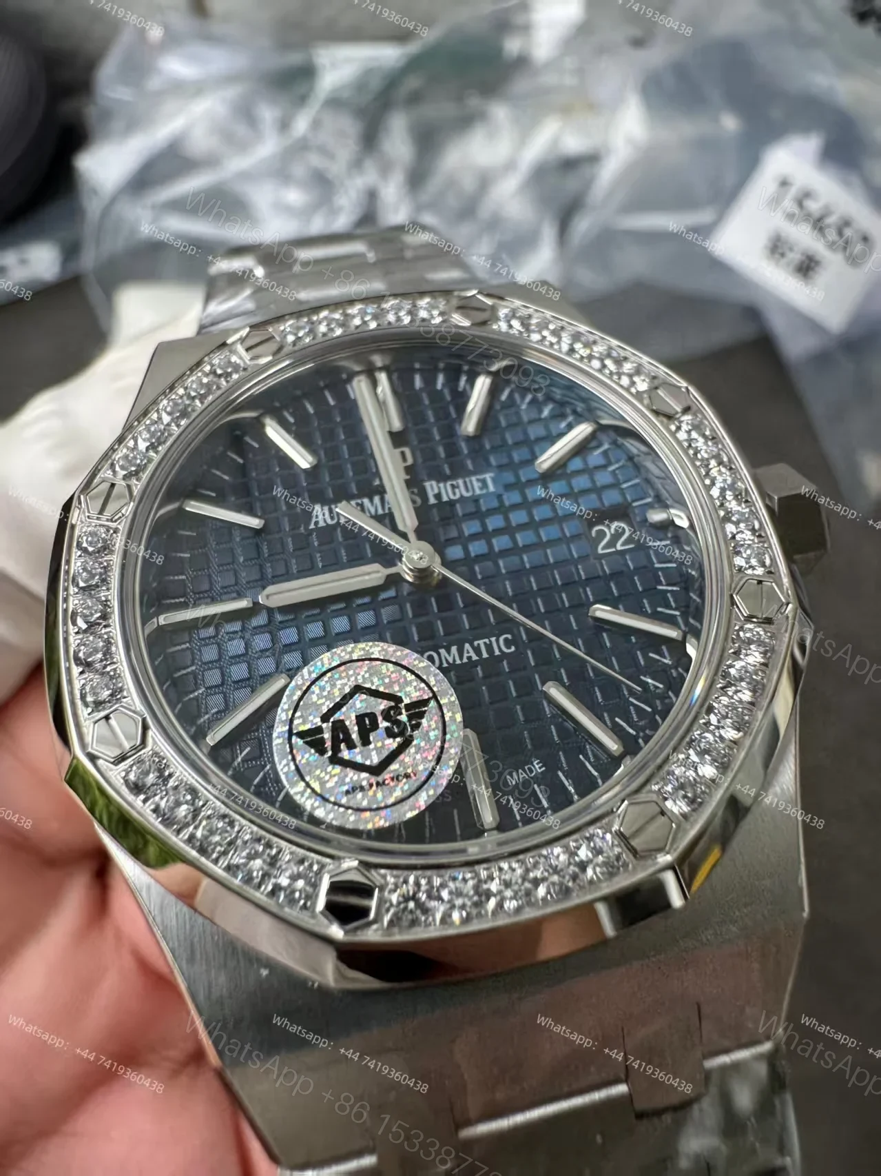 View 8 of Audemars Piguet Super Clone Royal Oak 15451ST Diamond-Set Bezel Blue Dial 37MM