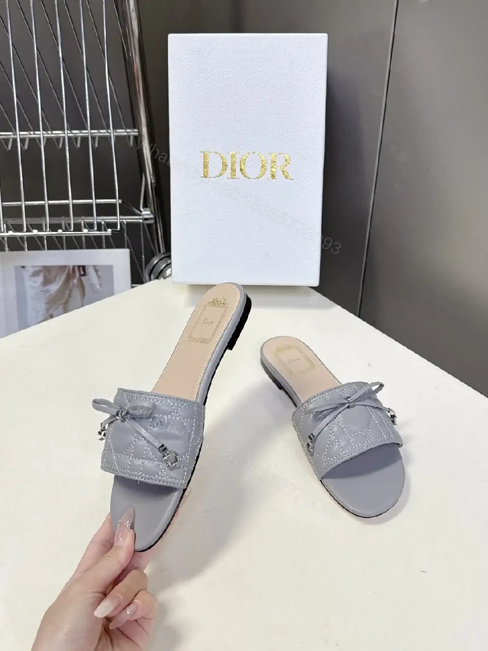 View 5 of Grey Knit-Trim Open-Toe Slides: Elevated Casual Luxury
