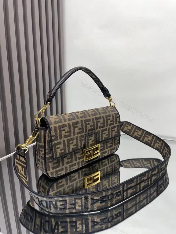 View 2 of Compact Luxury Crossbody: Fendi-inspired, Gold Hardware, Double-Textured