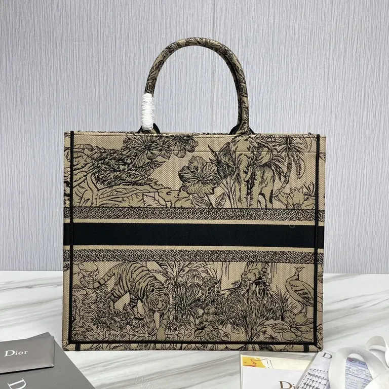 View 7 of Beige & Black Dior-Inspired Botanical Tote: Luxury Everyday