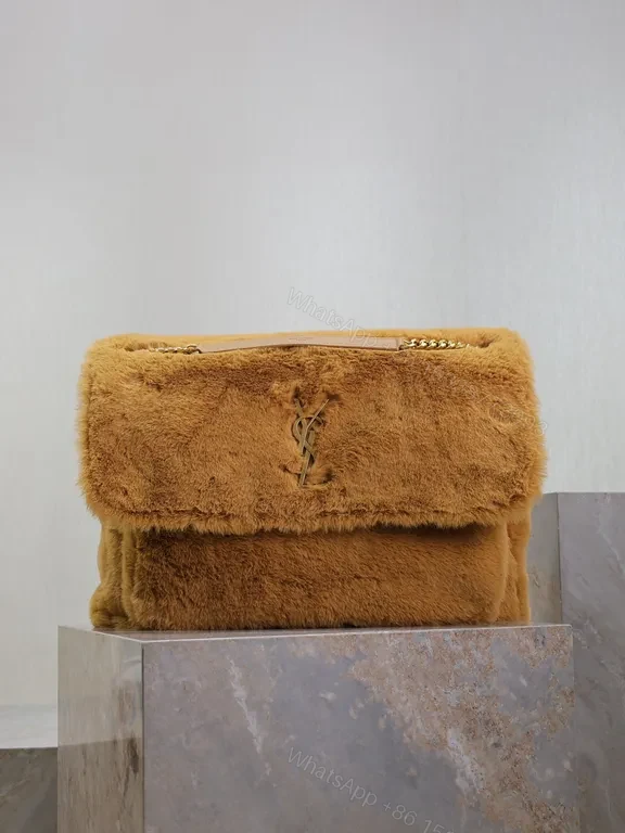 Lux Teddy Fur Shoulder Bag with YSL Emblem â€“ Cozy Luxe Crossbody — view 1