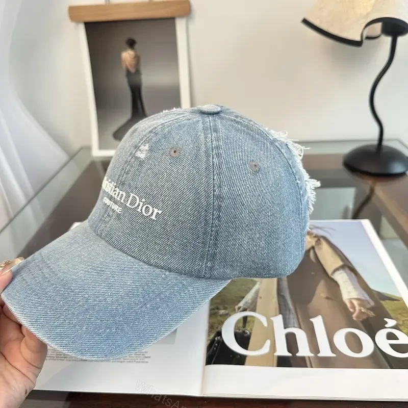 Blue Denim Cap Distressed Crown / White Embroidered Text Cap — view 1