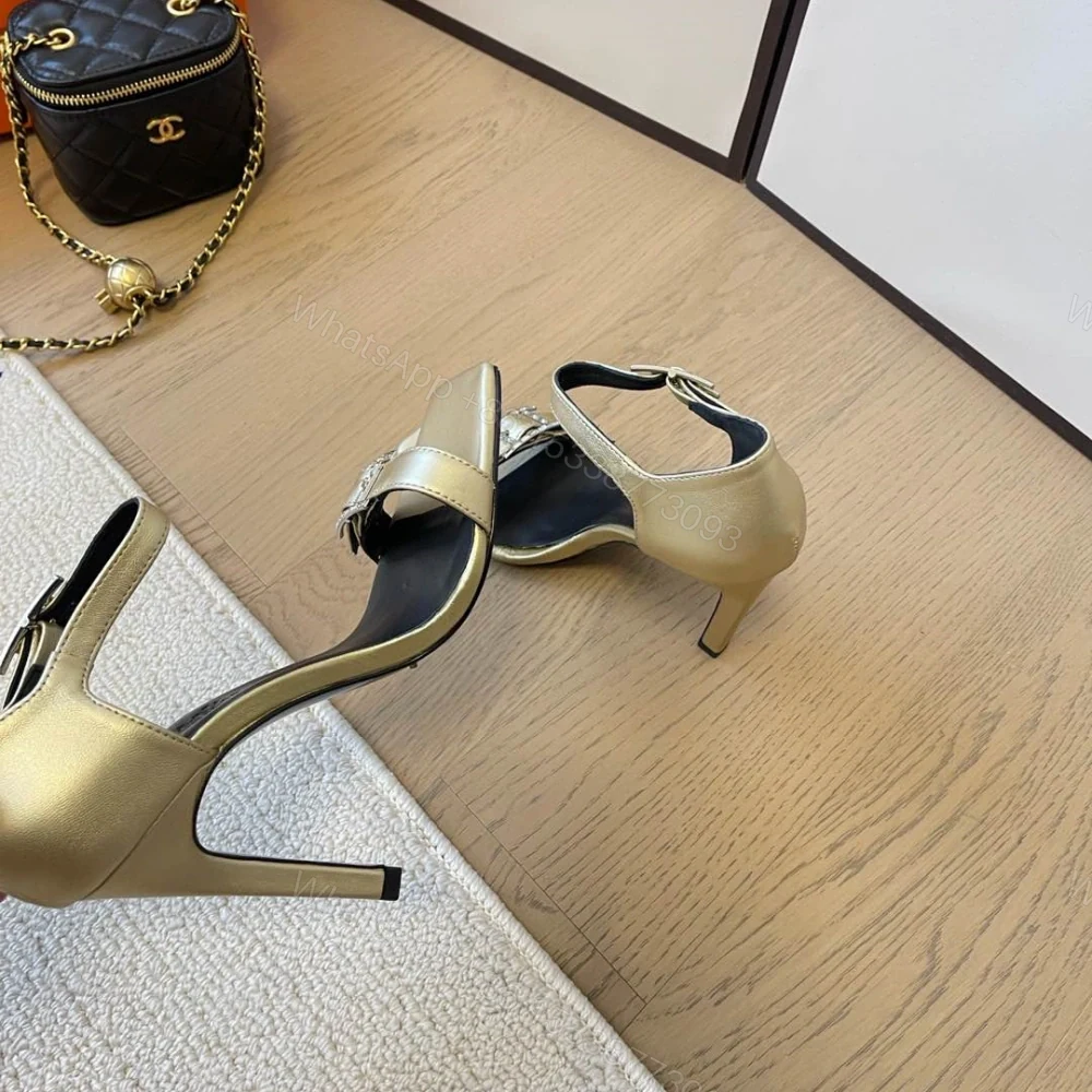 View 3 of 高仿Hermes*Judy系列H242034ZDR露趾涼鞋小牛皮10.5CM金色免檢版