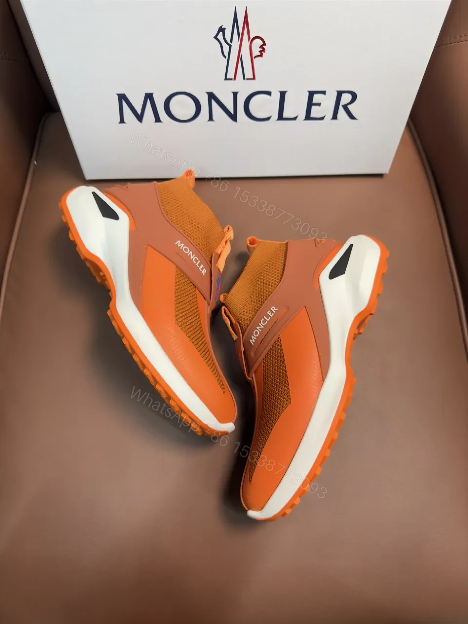 View 4 of Orange Mesh Knit Sneakers with Elastic Straps - Bold Comfort Street Style
