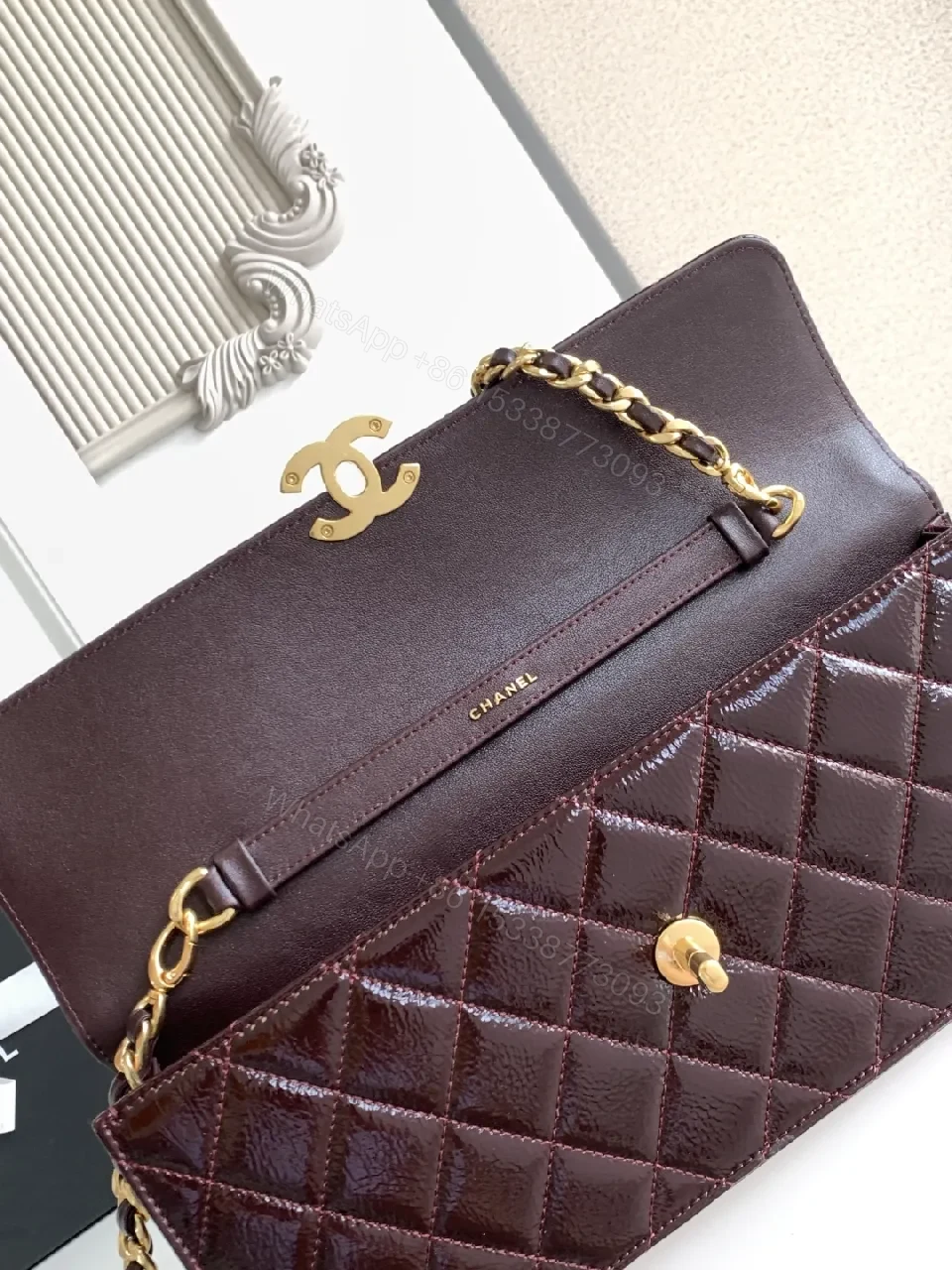 View 3 of Glam Quilted Burgundy Leather Shoulder Bag, Compact Luxury