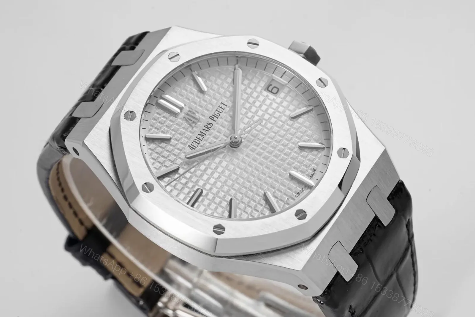 View 2 of KZ Factory Audemars Piguet Royal Oak 15500 Stainless Steel Watch with Black Leather Strap
