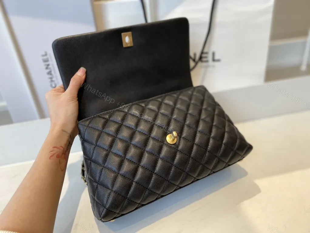 View 5 of Black Quilted Leather Bag with Gold Hardware â€“ Classic Chic Style, Top-Handle/Chain Straps, Compact Dressy Essential