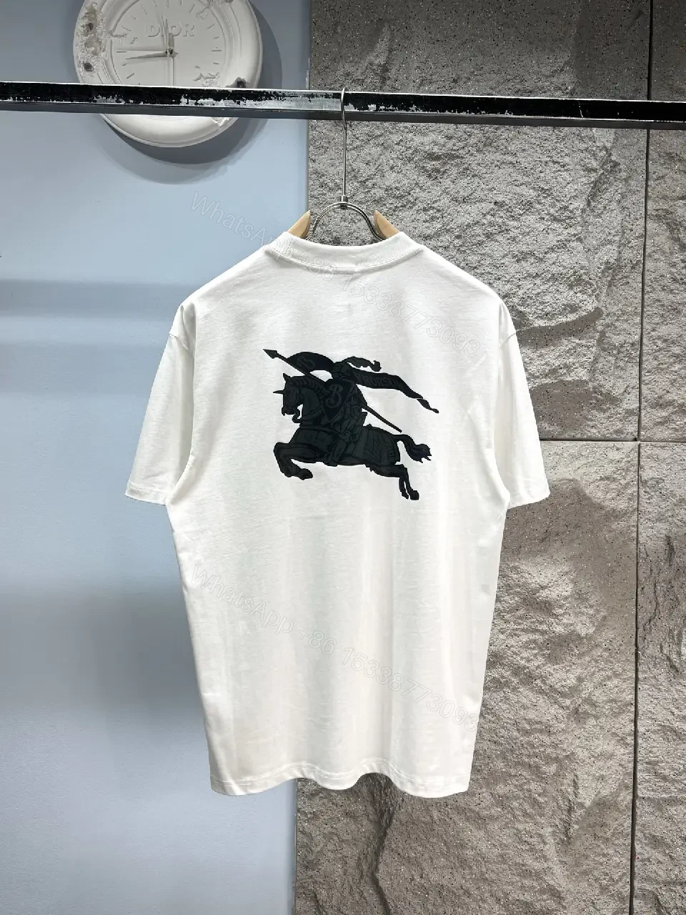 View 3 of White Cotton Crewneck Tee with Black Logo Cotton T-Shirt