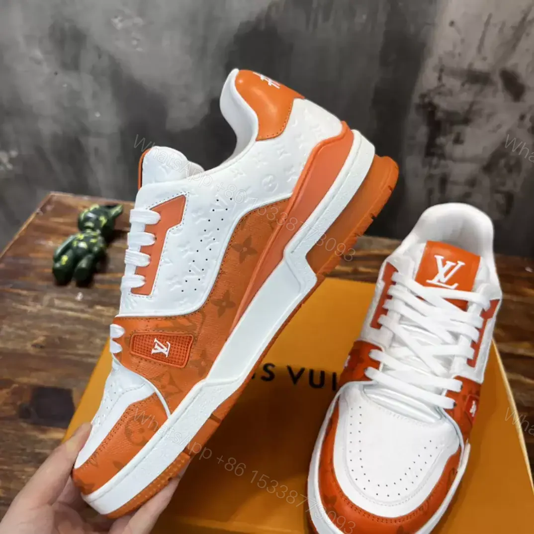 View 3 of LOUIS VUITTON TRAINE SNEAKERS IN WHITE AND ORANGE – LSVT386