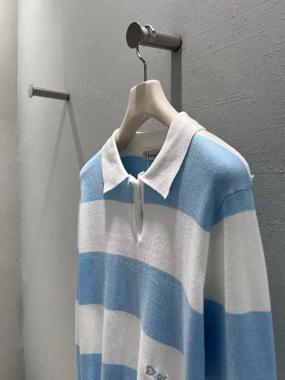 View 6 of Blue & White Striped Polo Knit with Signature Charm