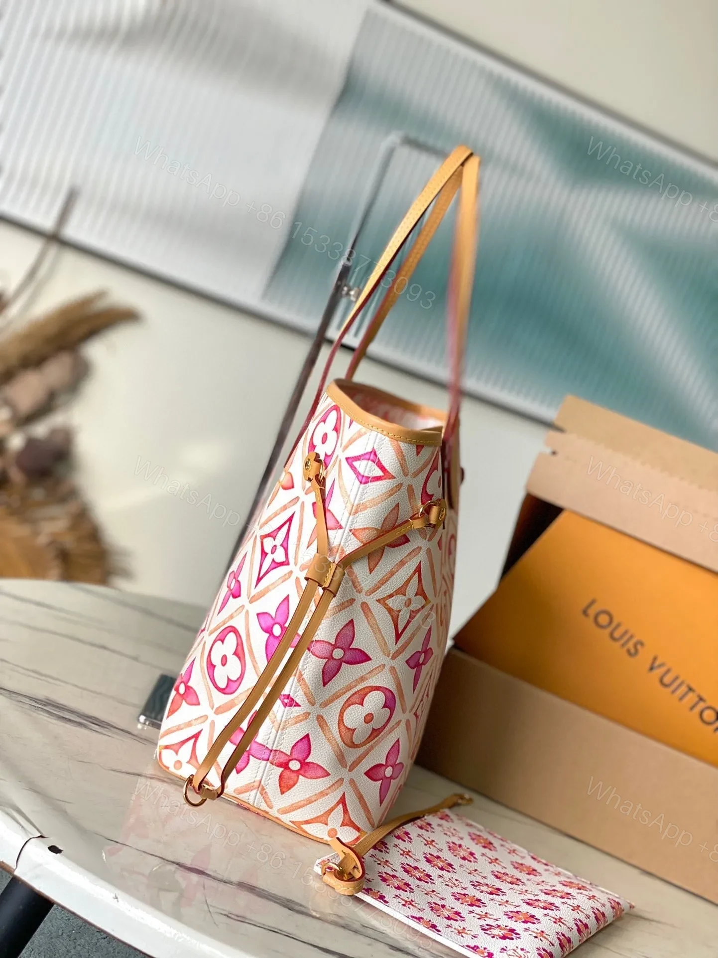 View 2 of LV NEVERFULL MM 31 IN CORAL MONOGRAM TILES CANVAS