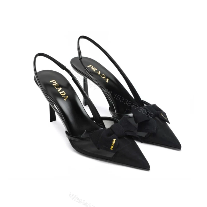 View 10 of Prada Mesh Fabric Slingback Pumps In Black