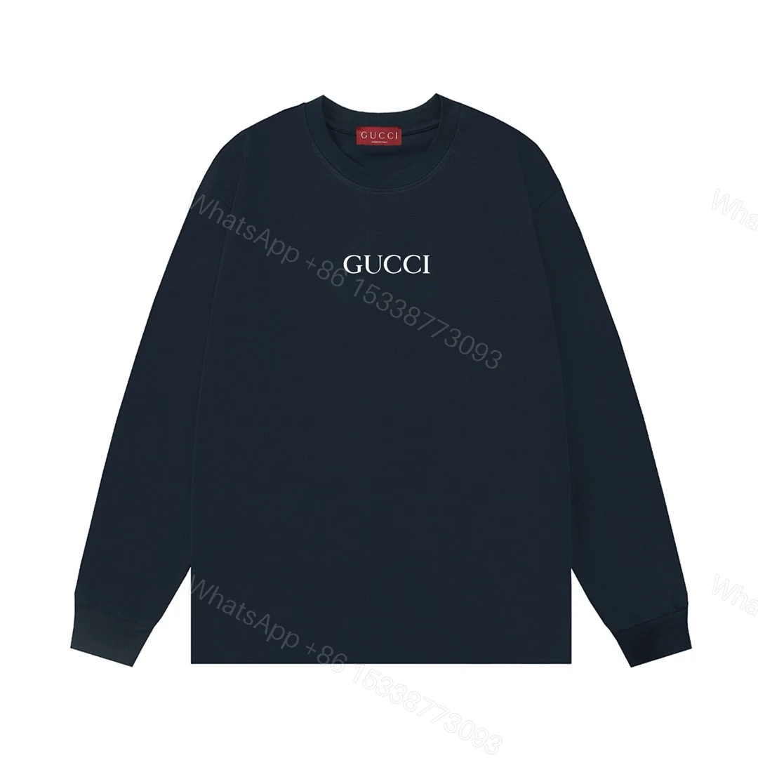 Gucci高仿藏藍色LOGO印花長袖T恤 男士簡約百搭款 — view 1