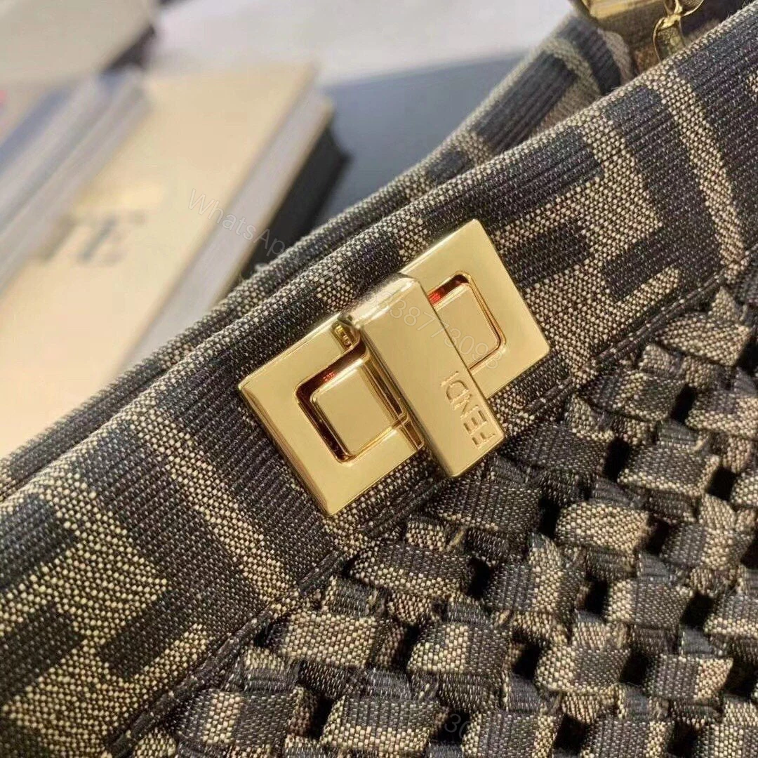 View 2 of Fendi Brown Jacquard Interlace Iconic Peekaboo Mini Bag