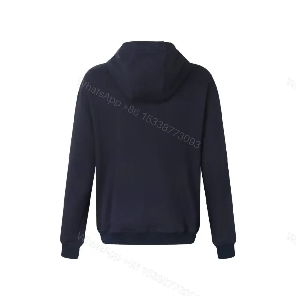 View 7 of Navy Fleece Hoodie: Floral Embroidered Luxe Zipless Style