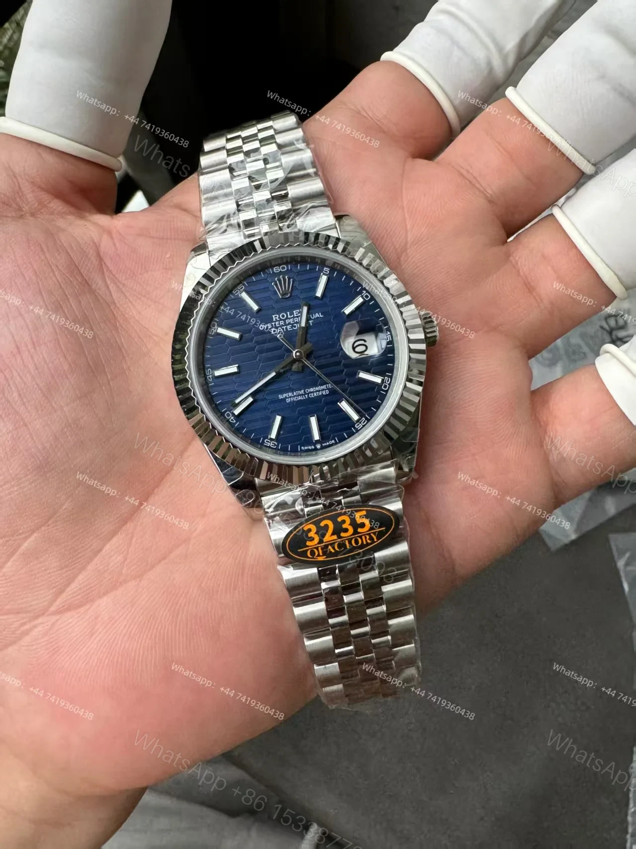 View 4 of Rolex Datejust M126334-0032 Water Ripple Blue Dial 1:1 Replica Jubilee 41MM 3235 Movement Super Clone Watch