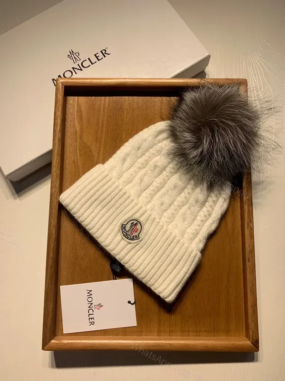 Cozy Cable Knit Beanie with Fur Pom â€” Moncler Luxury Warmth — view 1