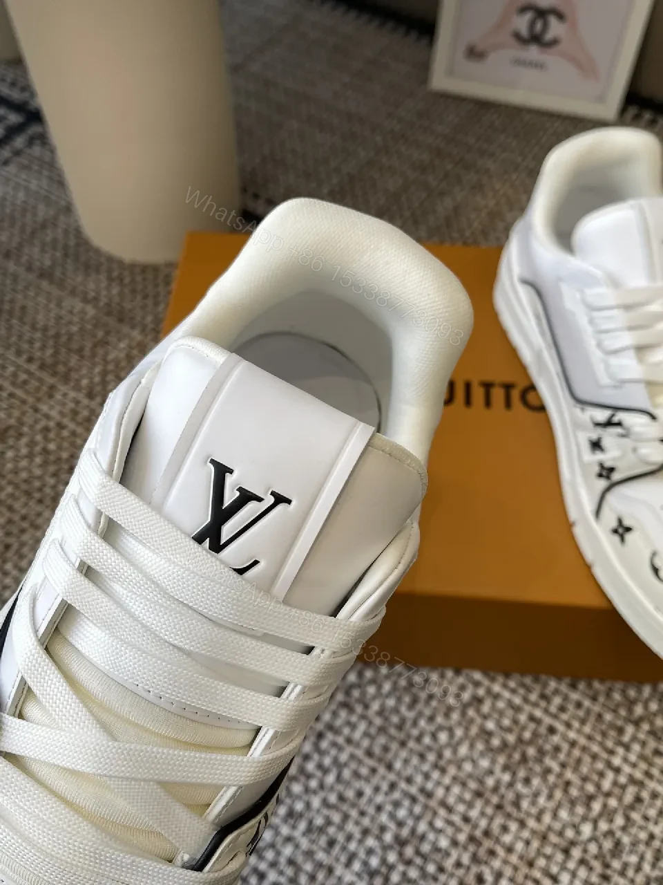View 8 of Pattern-Statement White Leather High-Tops with LV Detailing