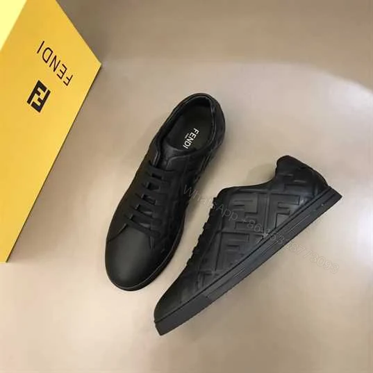 View 3 of FENDI BLACK NAPPA LEATHER LOW-TOP SNEAKERS – FD04