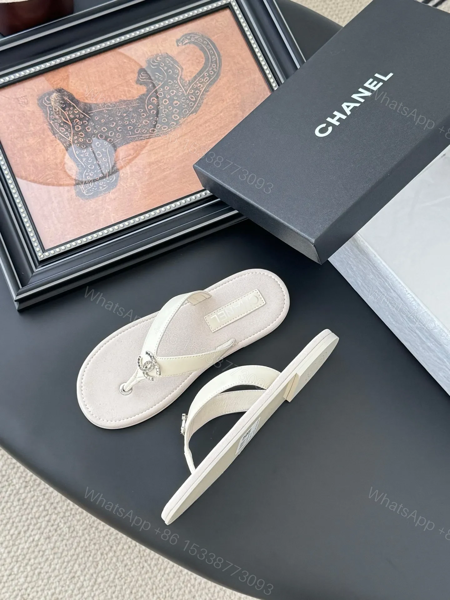 View 4 of Chanel Women White Leather Thong Sandals