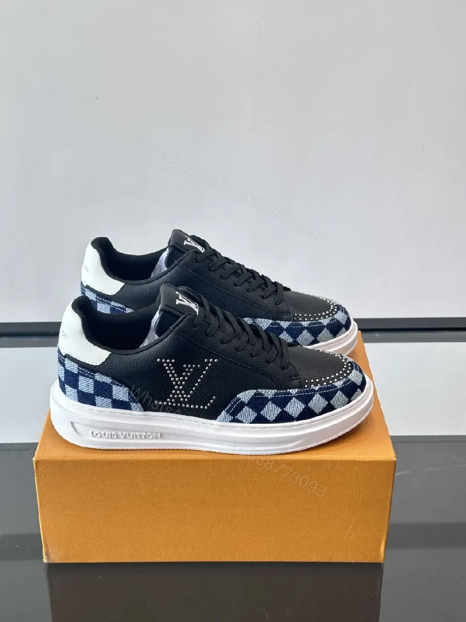 Bold Checkerboard Tech Trainers, Leather Panels, LV Motif Sneakers — view 1