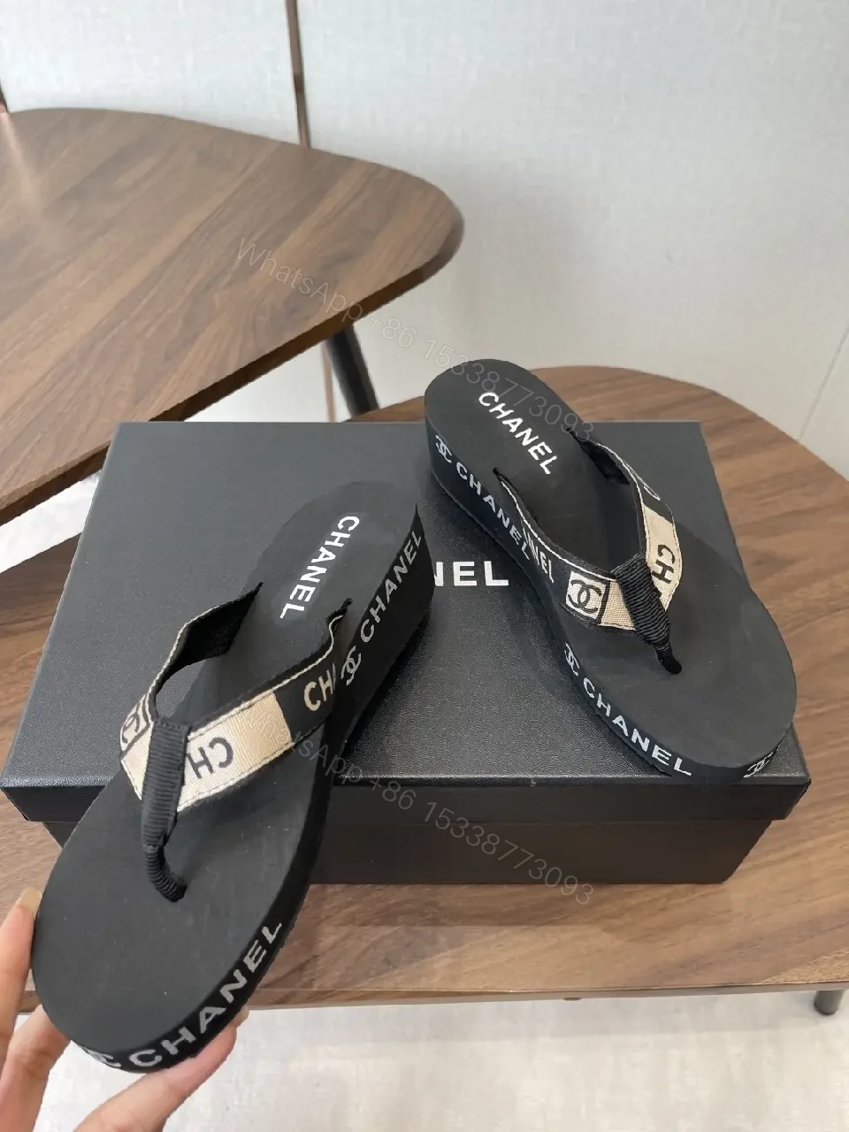 View 4 of Black Synthetic Ribbon Sandals - Luxe, Comfortable, Minimalist Slip-On