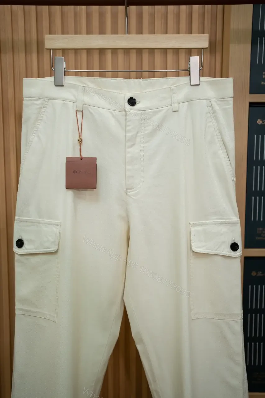 View 8 of Off-White Cream Cargo Pants with Smooth Twill, Relaxed Fit