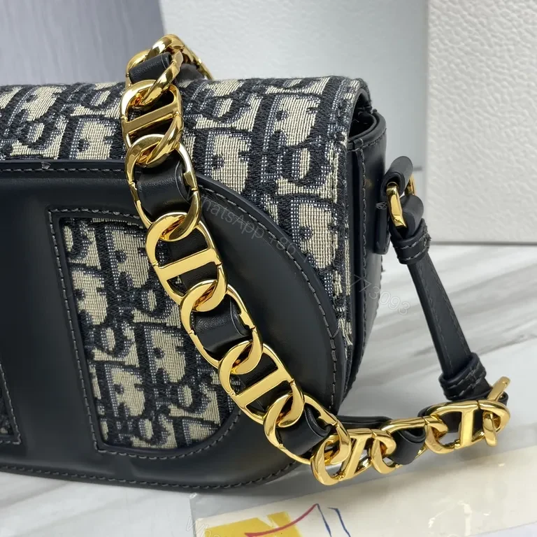 View 4 of Chic Dior-Inspired Canvas & Leather Shoulder Bag