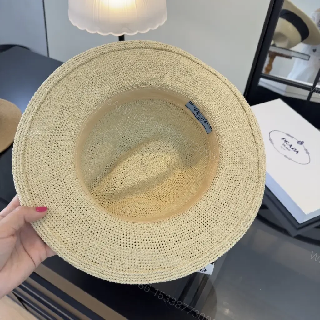 View 4 of Natural Beige Straw Panama Hat with Black Prada Band