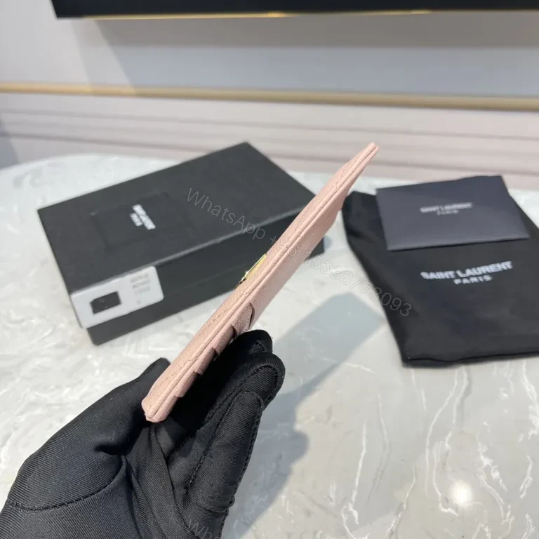 View 7 of Chic Pink Quilted Card Wallet â€” YSL Luxury Compact Style