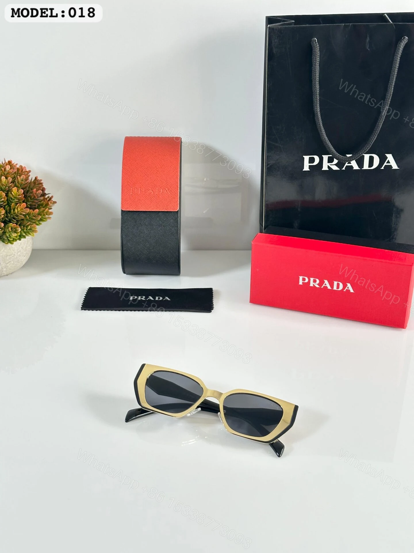 View 2 of Prada Square Black-Gold Sunglasses