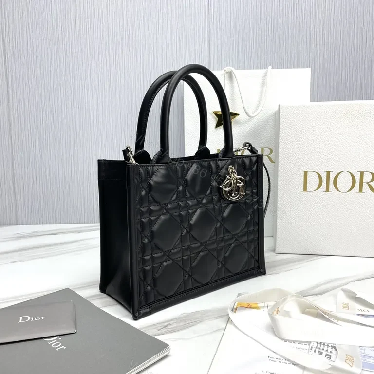 View 6 of Chic Black Quilted Dior-Handbag with Charm