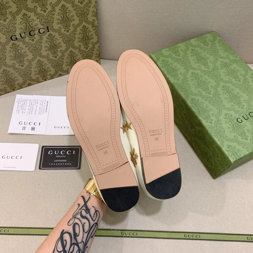 View 6 of Gucci Jordaan Embroidered Bee And Starleather Loafer White