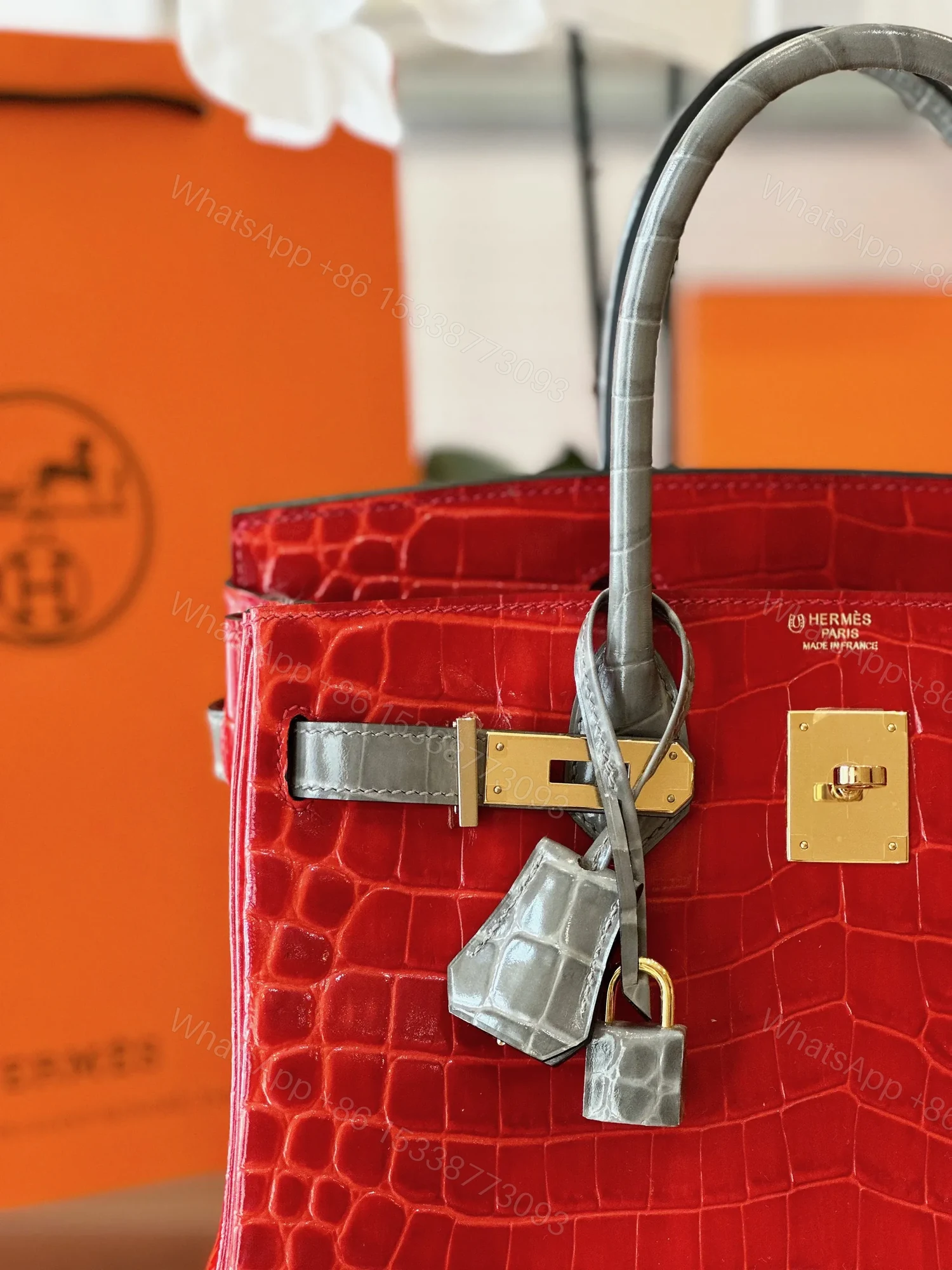 View 4 of HN 30 Red/Liam Blue Genuine Crocodile Leather Gold Hardware. – Custom Made