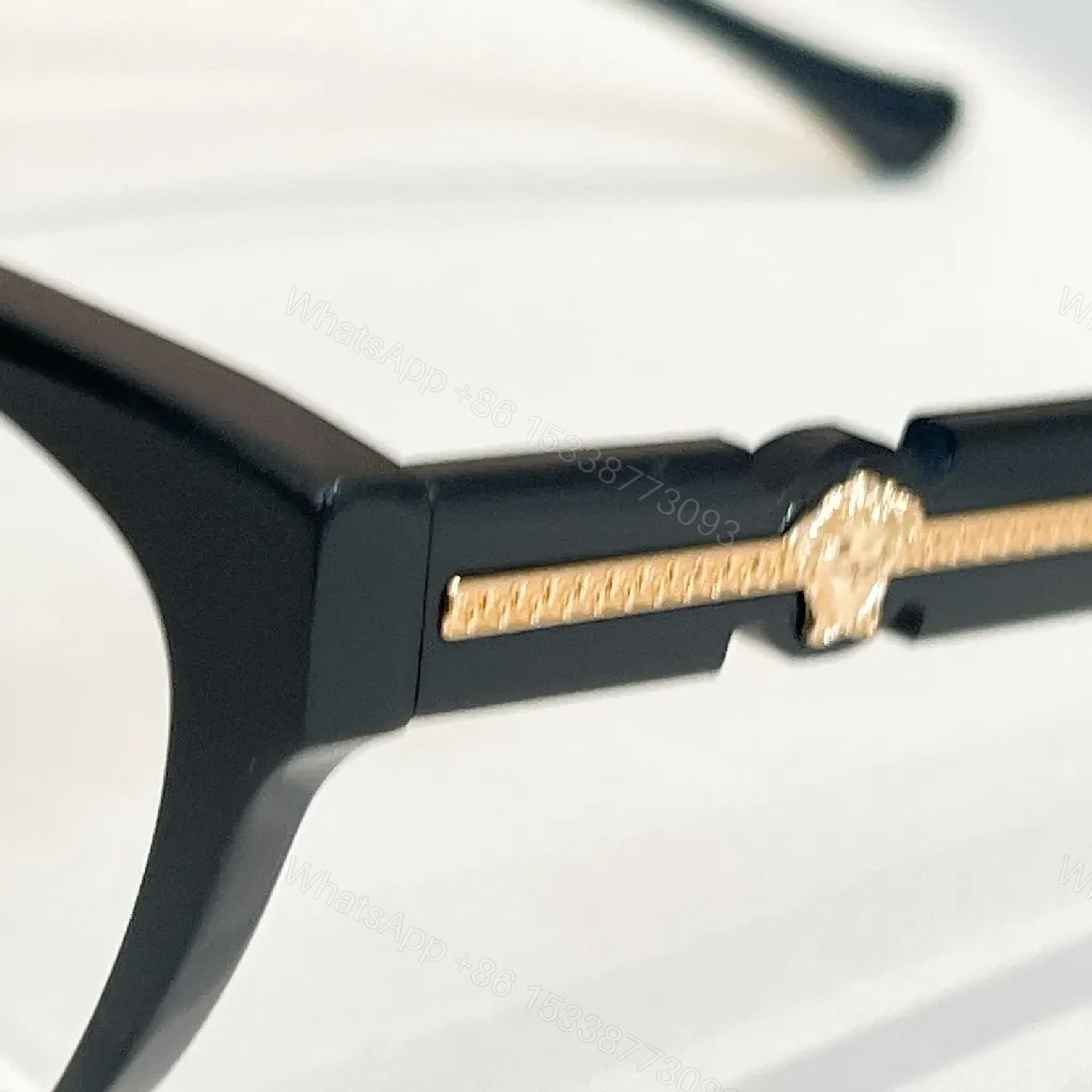 View 3 of Chic Black Acetate Round-Rectangle Eyewear with Gold Accents