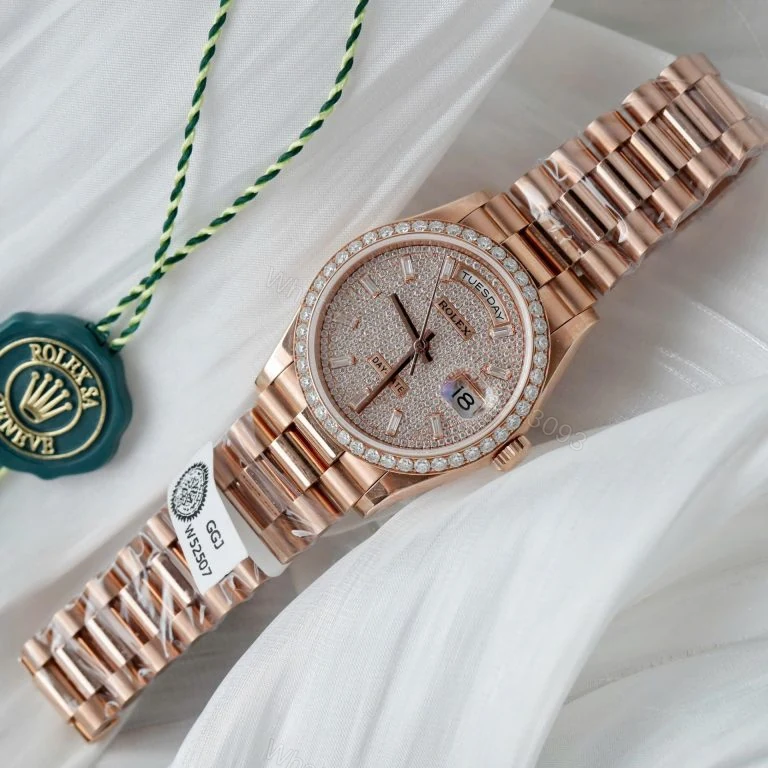 Rolex Day-Date 36mm Super Clone 18K Rose Gold Wrapped + Moissanite Diamonds — view 1