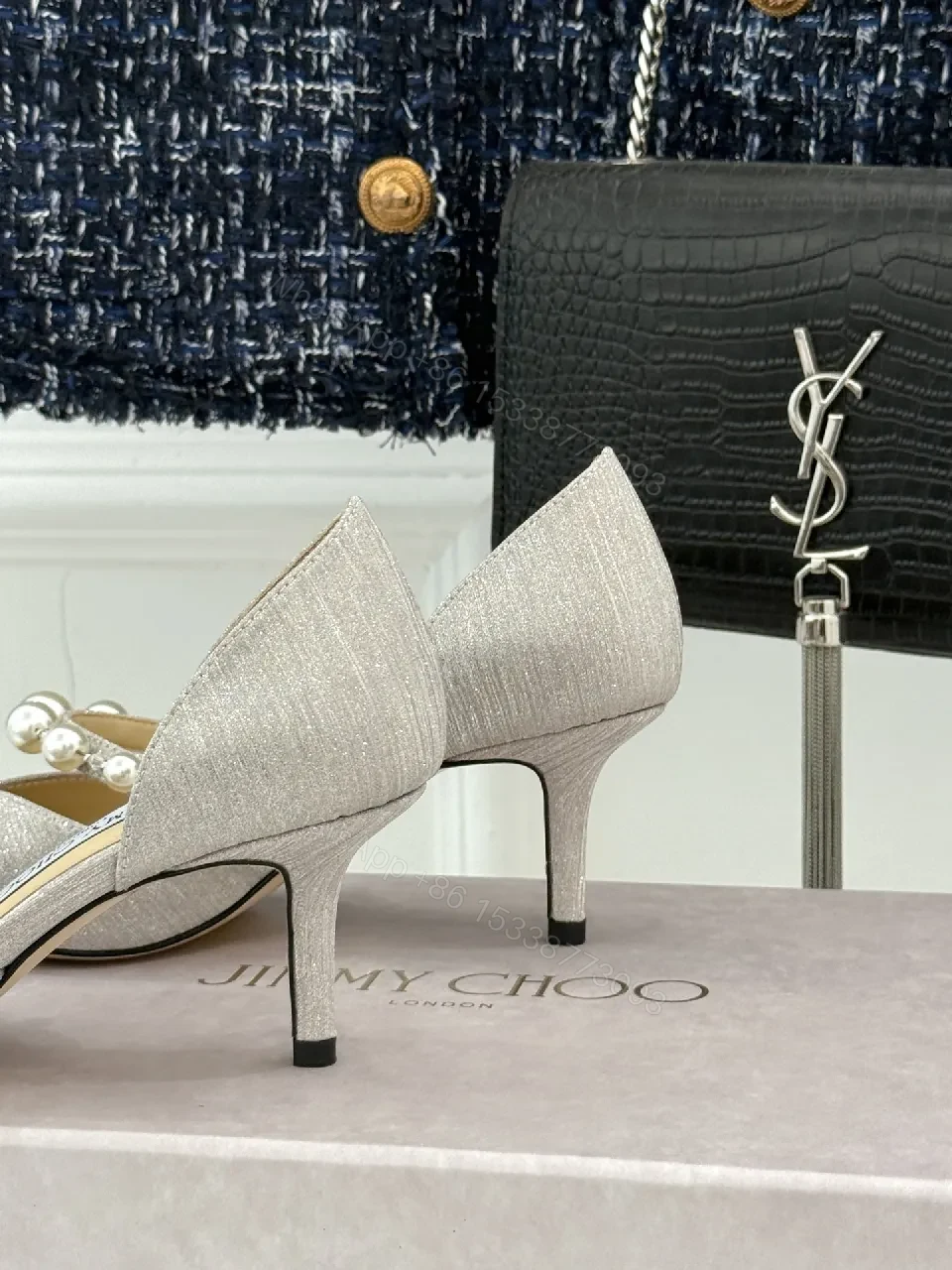 View 8 of Pearl-Embellished Satin Pumps: Elegant Statement Heels