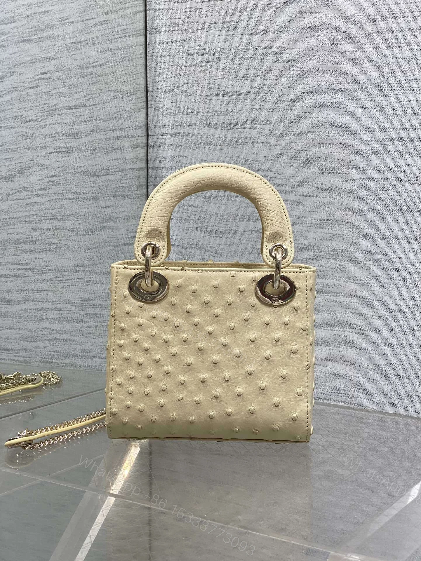 View 3 of Christian Dior Mini Lady Dior bag in Beige ostrich leather