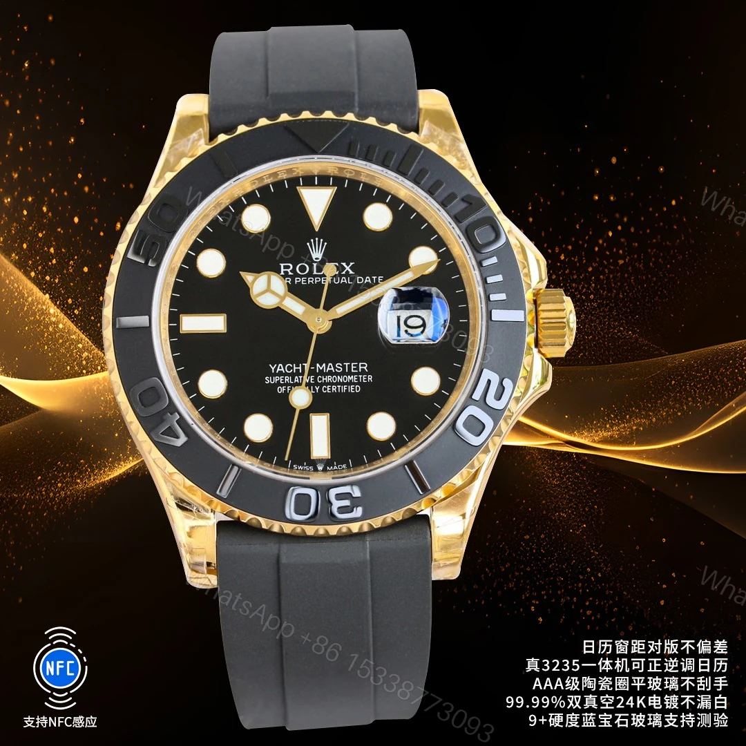 ROLEX A貨 男款 Yacht-Master 黑面陶瓷圈 膠帶運動腕錶 — view 1